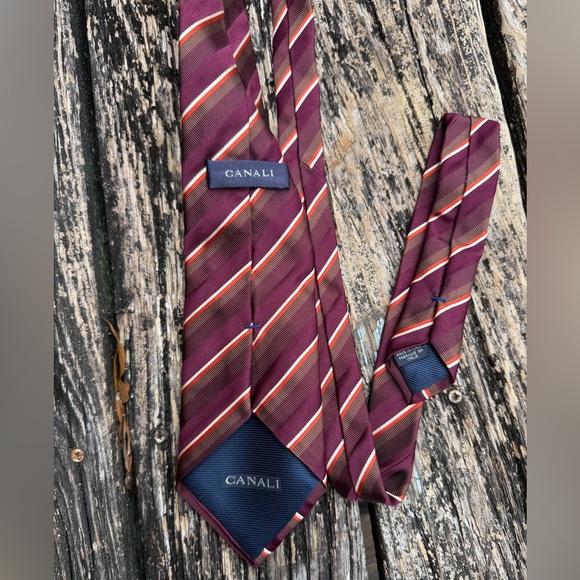 Canali Woven Italian Silk Handmade Luxury Maroon Orange & Brown Striped Tie T9 - Picture 6 of 6